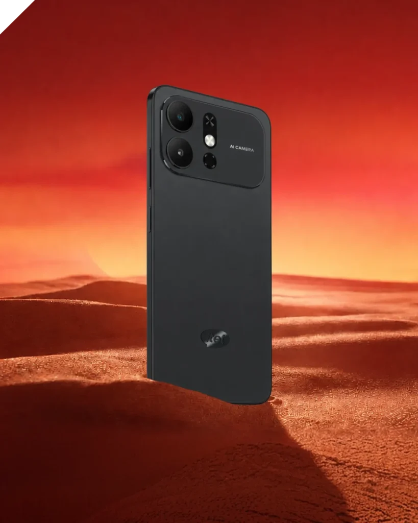 itel Zeno 100 Pro, in Natural Black on a desert dune