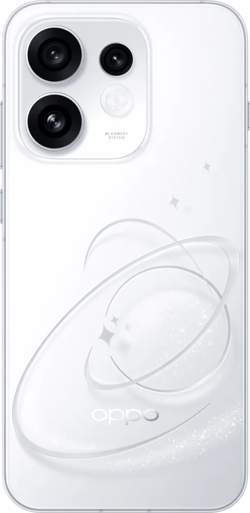 OPPO Reno16 5G, in Starry White, from the back