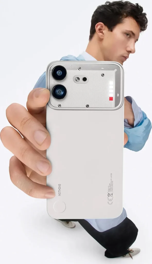 Nothing Phone (4b), in White, held in hand