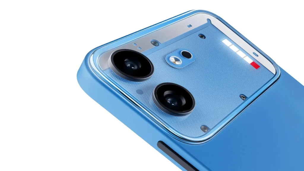 Nothing Phone (4b), the camera island in Blue, close up