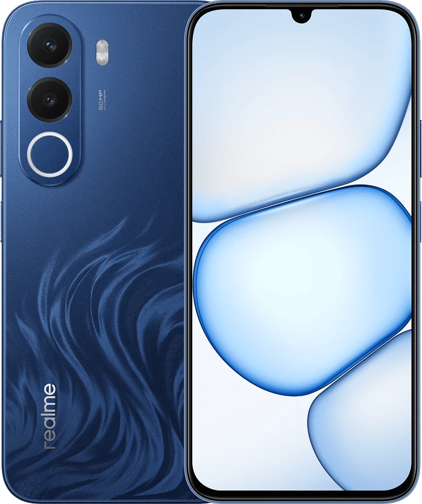 realme C100x, in Deepblue Tides, front and back