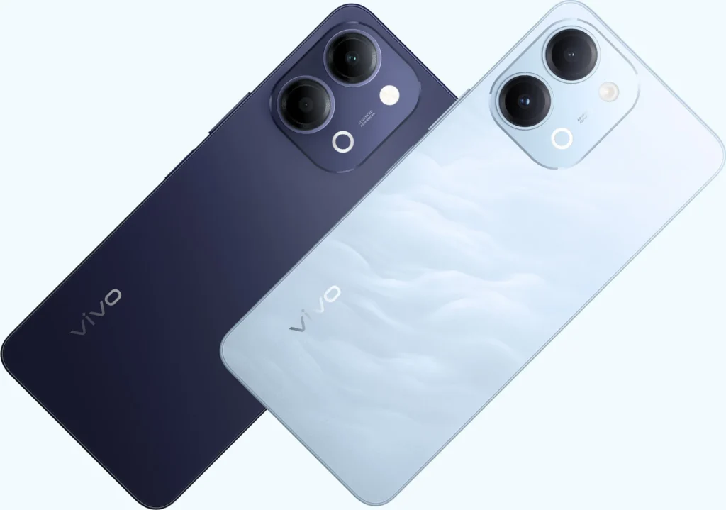 Vivo T5 Lite 44W 5G, both colours at an angle, from the back