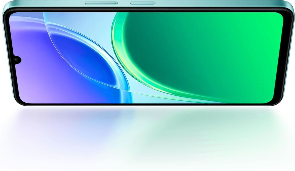 Vivo T5e, front at an angle, screen on