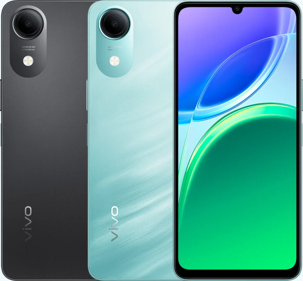 Vivo T5e, in Shadow Grey and Aero Blue, backs and front
