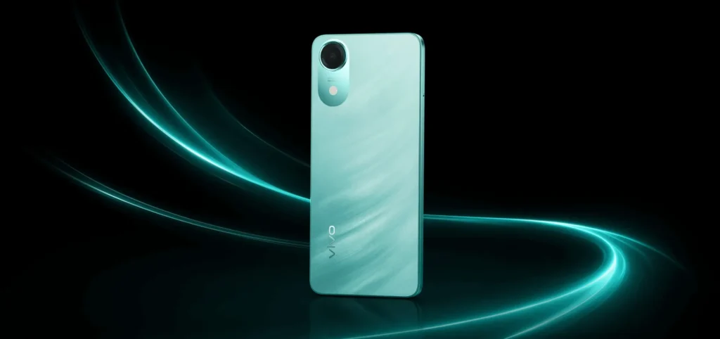 Vivo T5e, rear design detail in Aero Blue