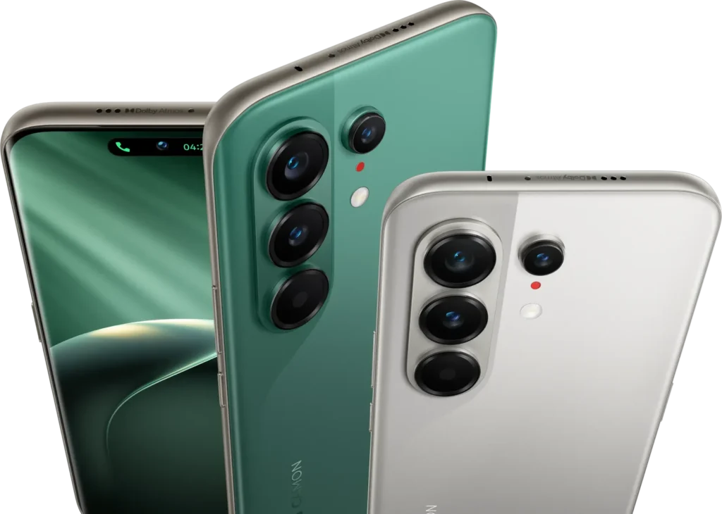 TECNO CAMON 50 Ultra 5G, in Cypress Green and Nebula Titanium, front and back