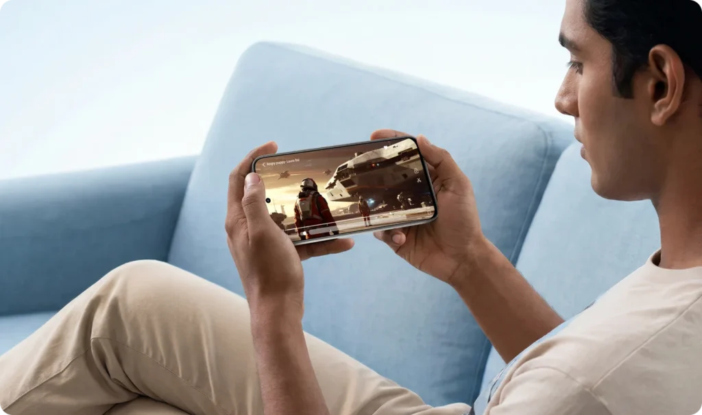 realme 16x 5G, held sideways for gaming