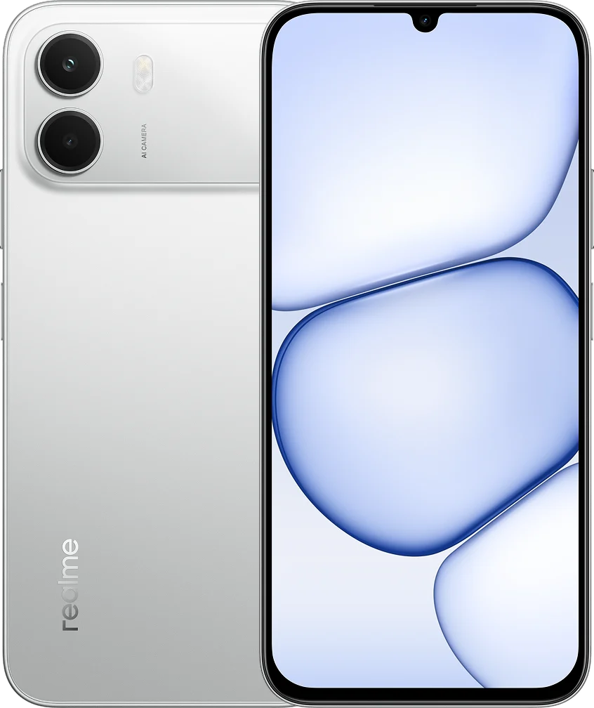 realme C100i, in Skyline Silver, front and back