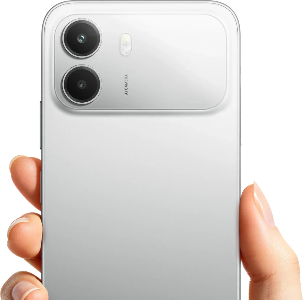 realme C100i, in Skyline Silver, held in hand