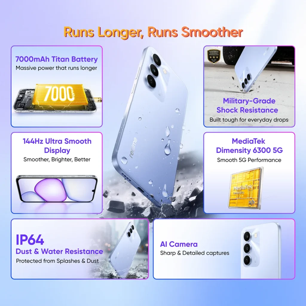 Realme C83 5G, rear panel view showcasing camera housing and finish