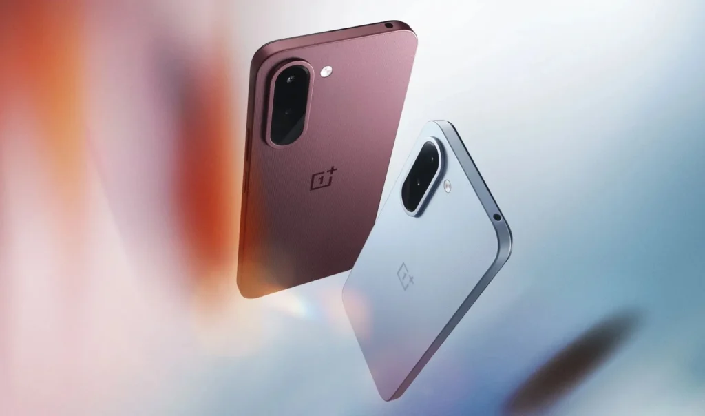 OnePlus OnePlus N6x, in Ice Blue, resting on a stone surface