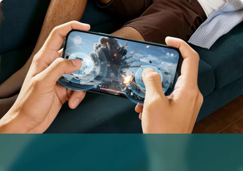 realme P4s 5G, held sideways for gaming
