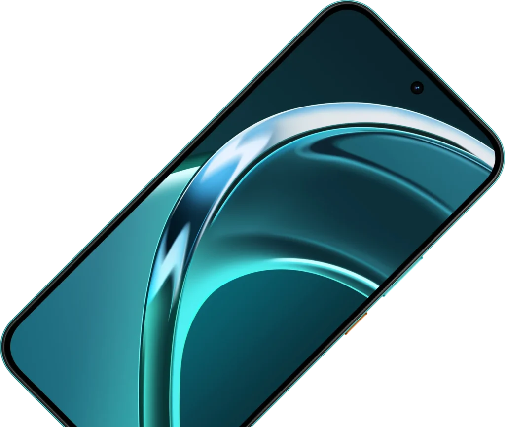 realme P4s 5G, in Electric Cyan, front tilted at an angle