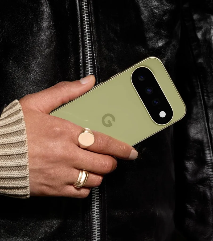 Google Pixel 11, in Pistachio, held in hand