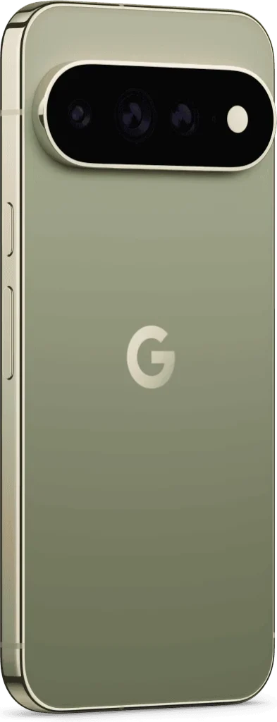 Google Pixel 11 Pro XL, in Olive, angled rear view