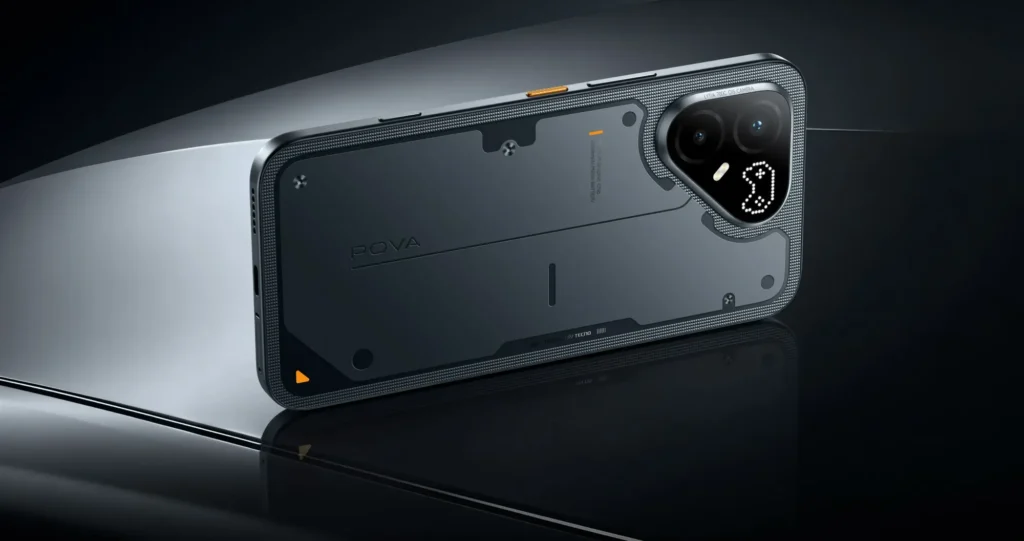 TECNO POVA 8 Pro 5G, in Graphite Black, on a grey surface