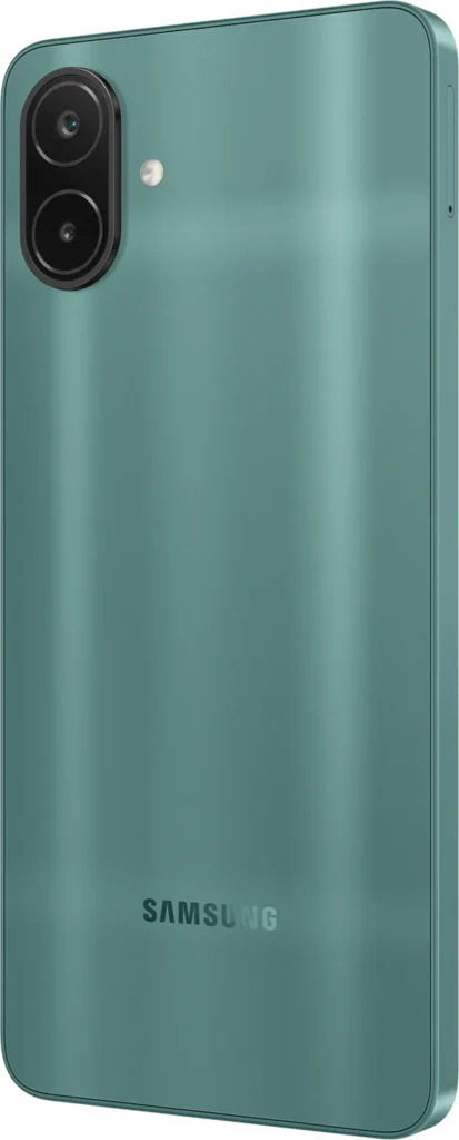 Samsung Galaxy A08 LTE, in Green, rear angle