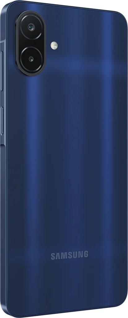 Samsung Galaxy F08 LTE, in Dark Blue, at an angle