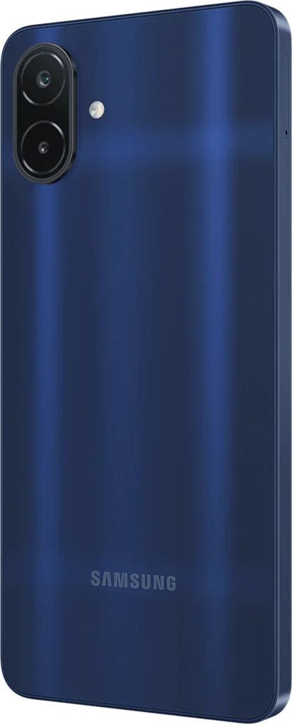 Samsung Galaxy F08 LTE, in Dark Blue, rear angle
