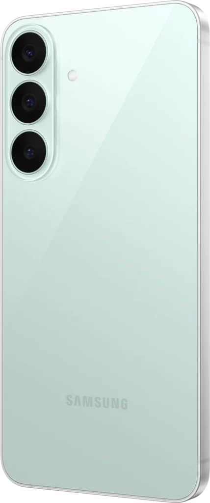 Samsung Galaxy S26 FE, in Pistachio, rear angle
