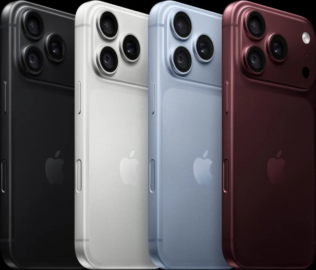 Apple iPhone 18 Pro, in Black, Silver, Glacier and Burgundy, from the back