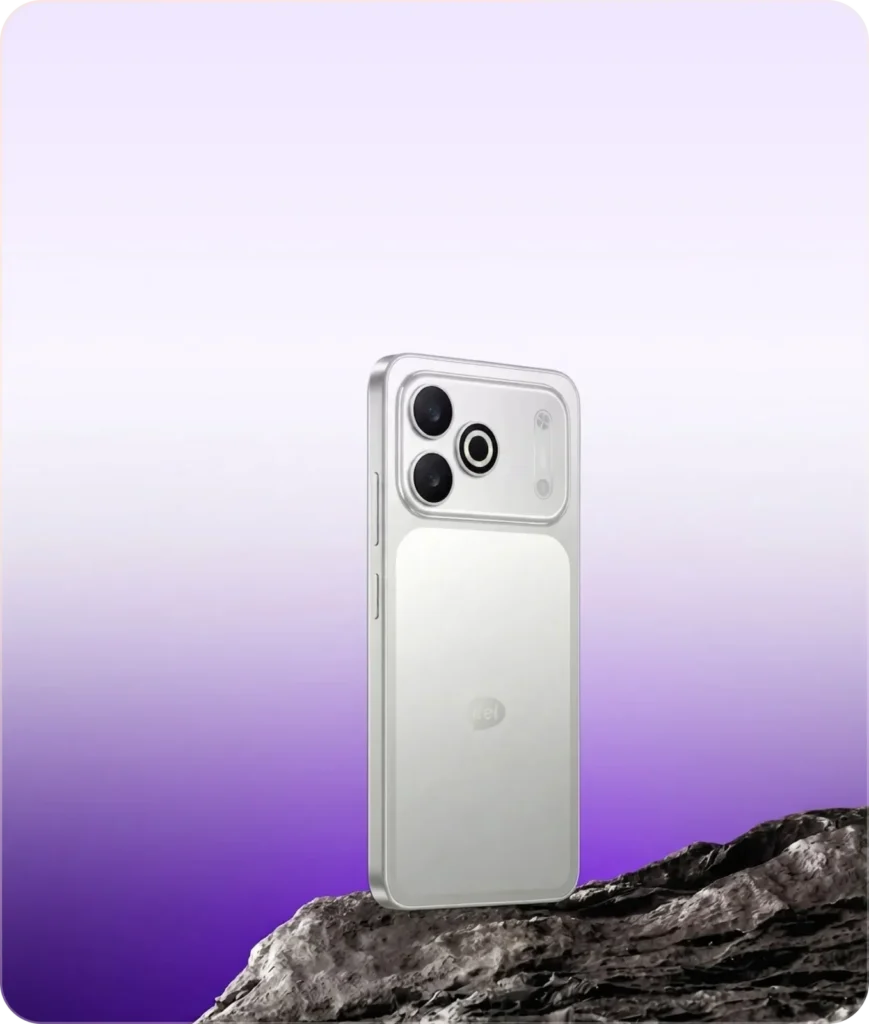 itel A300C, in Silver Mist standing on a rock