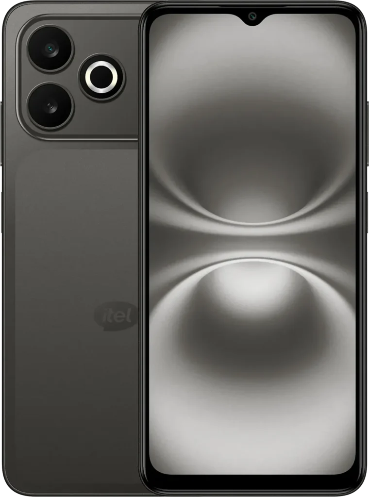 itel A300C, in Classic Black, front and back side by side