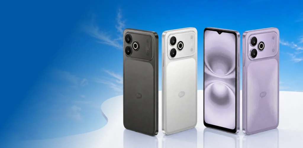 itel A300C, in all three colours from the back, with the front