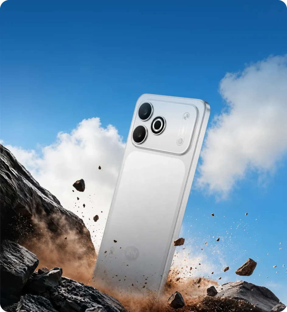 itel A300C, in Silver Mist on a rocky ledge