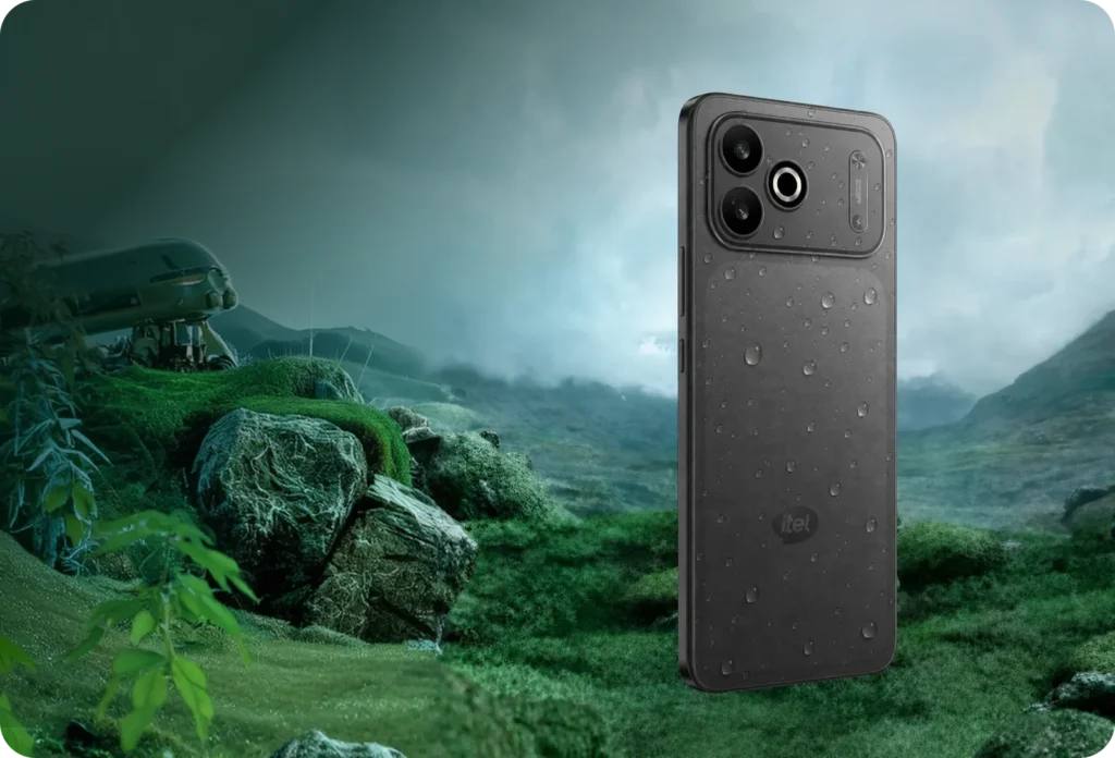 itel A300C, in Classic Black on a mossy hillside