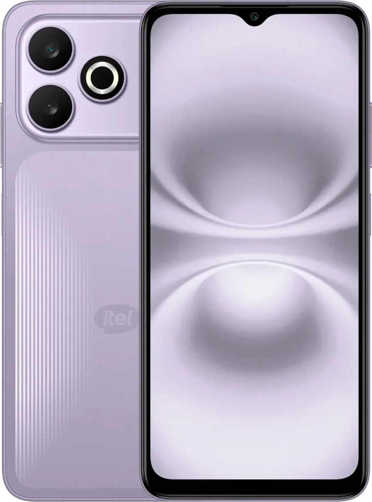 itel Zeno 300, in Lavender Purple, front and back side by side