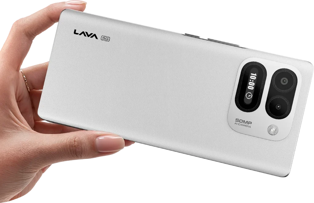 Lava Virat Curve, in Makrana Ivory, held in hand from the back