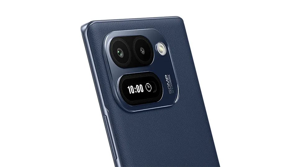 Lava Virat Curve, in Heritage Indigo, cameras and rear mini screen close up