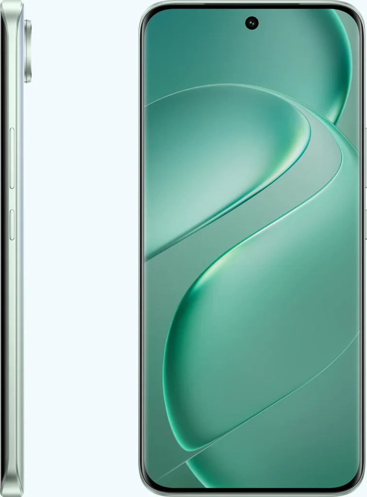 Vivo T5 5G, in Silver Green, side and front