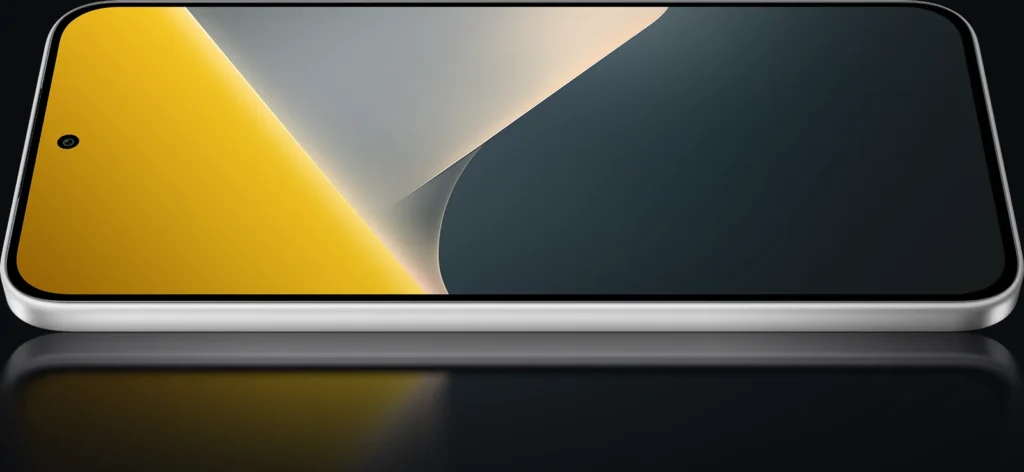 Poco X8, screen-up, with the yellow wallpaper
