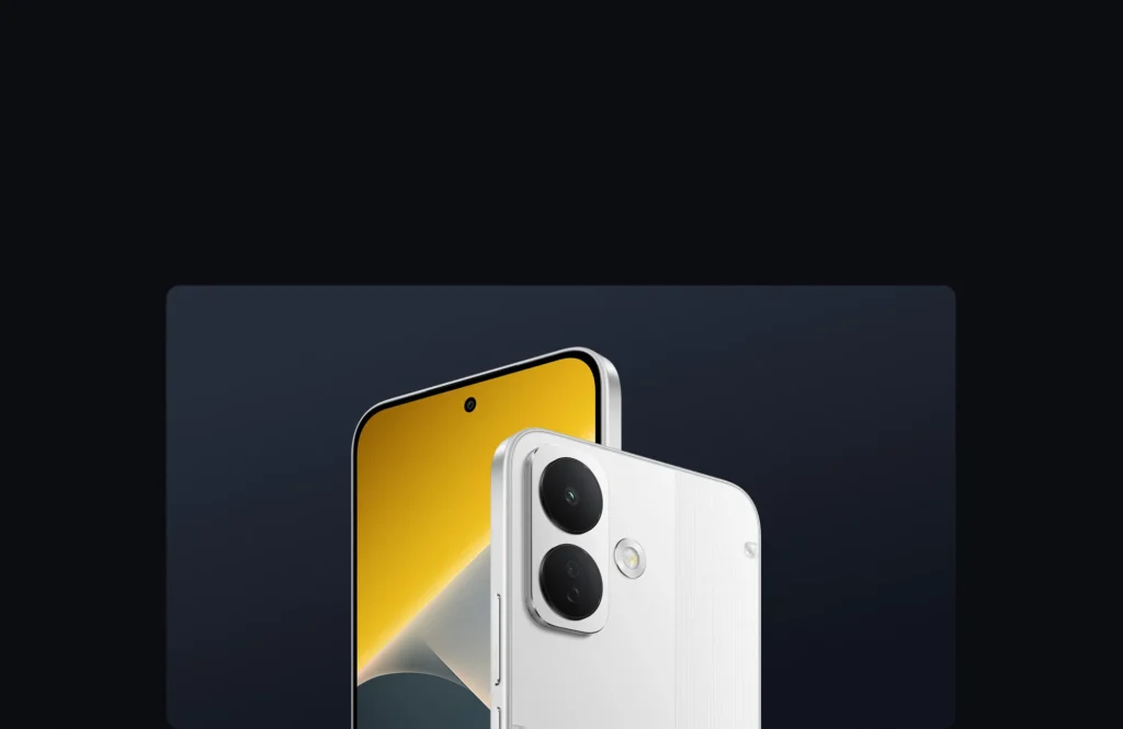 Poco X8, in Frost White, back and front