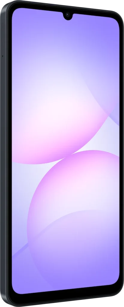 Samsung Galaxy A07, in Black, front at an angle
