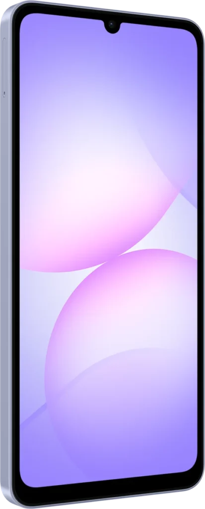 Samsung Galaxy A07, in Light Violet, front at an angle