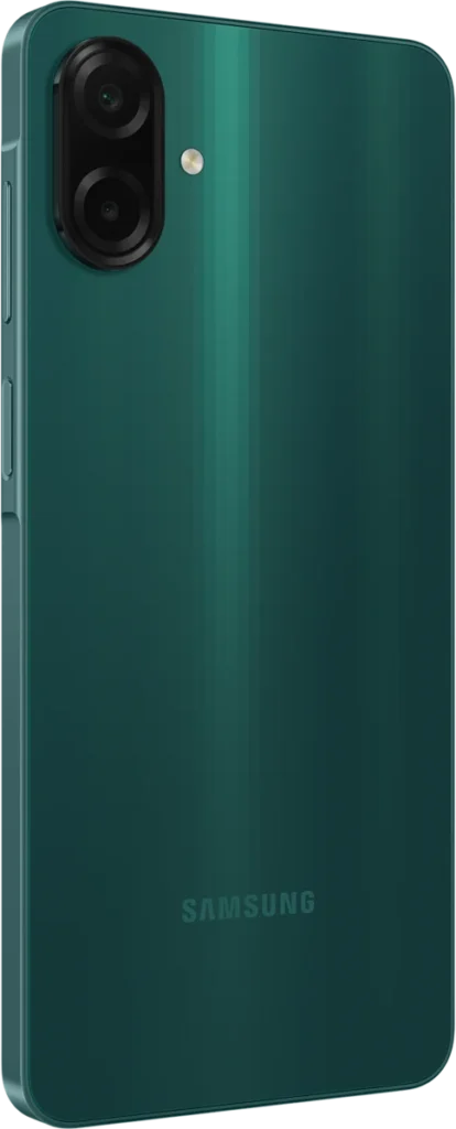 Samsung Galaxy A07, in Green, back at an angle