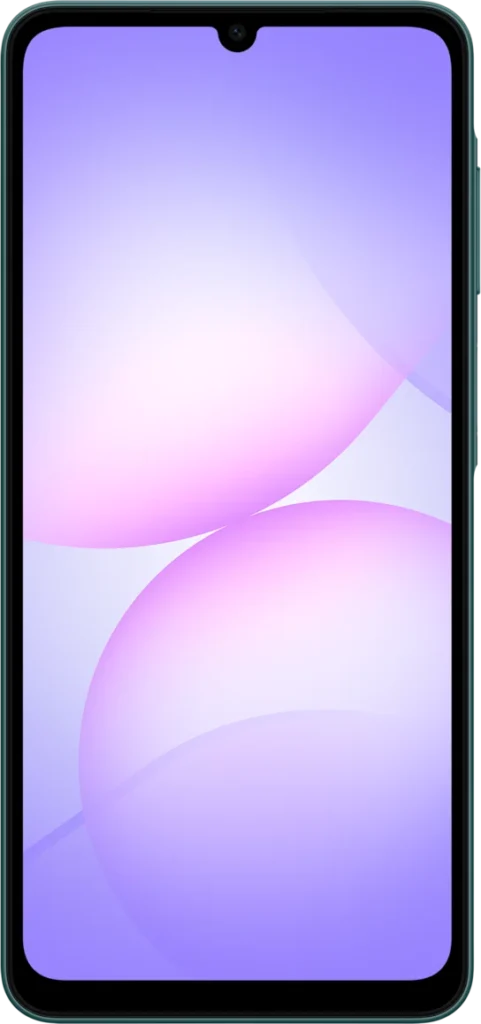 Samsung Galaxy A07, in Green, from the front