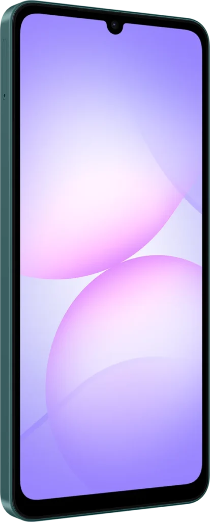 Samsung Galaxy A07, in Green, front at an angle