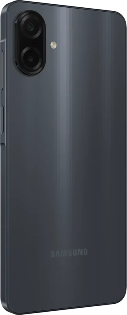 Samsung Galaxy A07, in Black, back at an angle