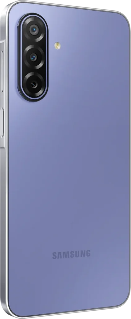 Samsung Galaxy F70 5G, in Vivid Violet, back at an angle