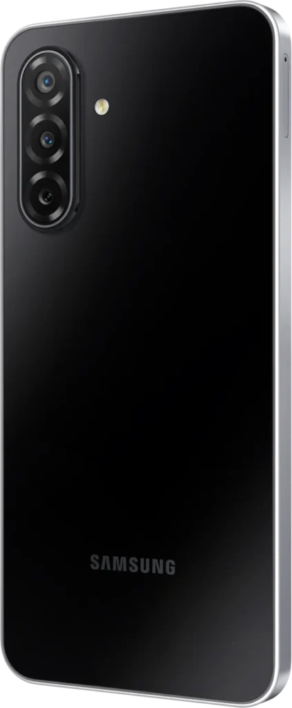 Samsung Galaxy F70 5G, in Bold Black, back at an angle from the right