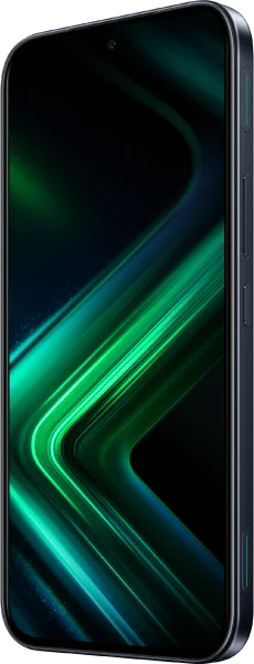 Infinix GT 50 Pro, in Black Abyss, front at an angle
