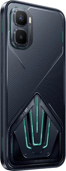 Infinix GT 50 Pro, in Black Abyss, back at an angle