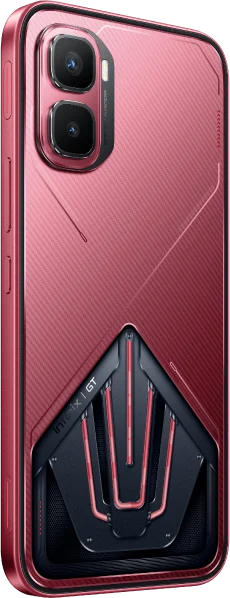 Infinix GT 50 Pro, in Red Blaze, back at an angle