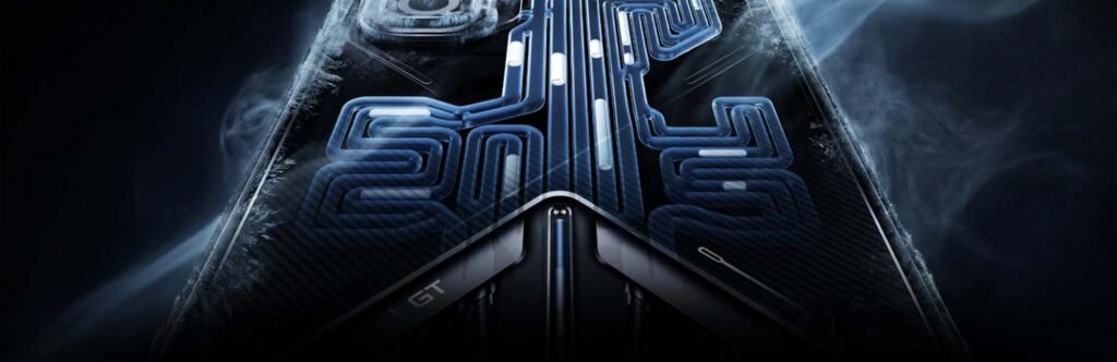 Infinix render of the GT 50 Pro rear panel showing its liquid cooling channels