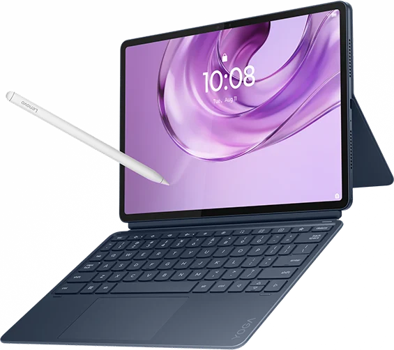 Lenovo Yoga Tab Gen 2, in Cosmic Blue with the keyboard pack and pen