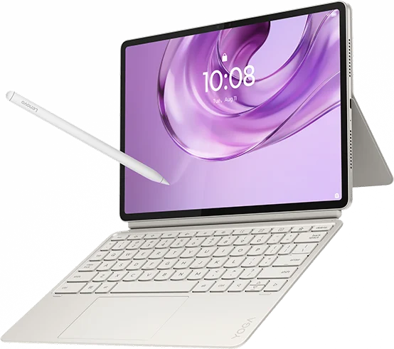 Lenovo Yoga Tab Gen 2, in Seashell with the keyboard pack and pen